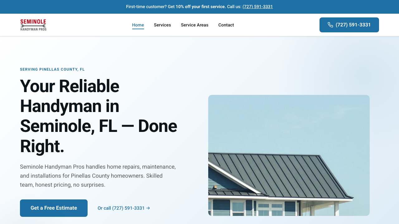 Seminole Handyman Pros website — custom-coded homepage