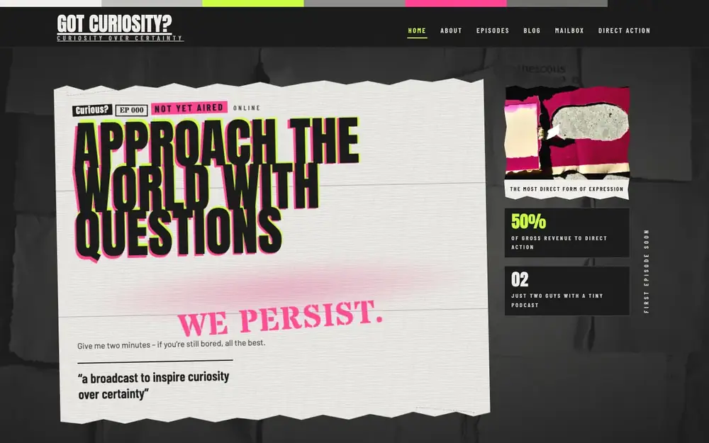 Got Curiosity website: a podcast, homepage screenshot