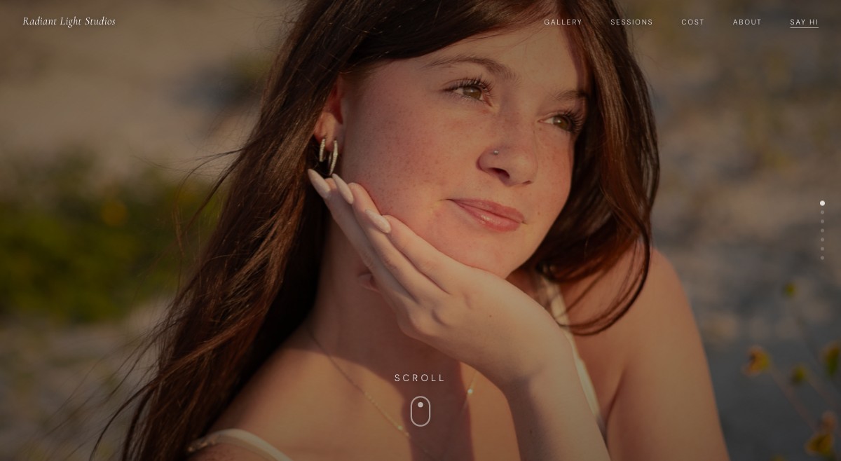 Radiant Light Studios website — St. Petersburg portrait photographer, homepage screenshot