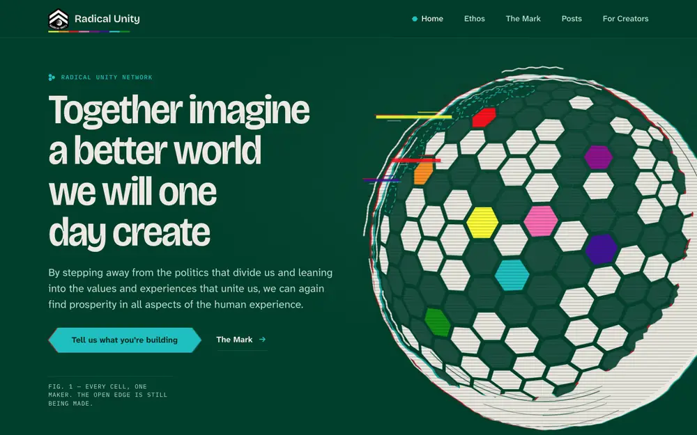 Radical Unity website: a media umbrella for creators, homepage screenshot